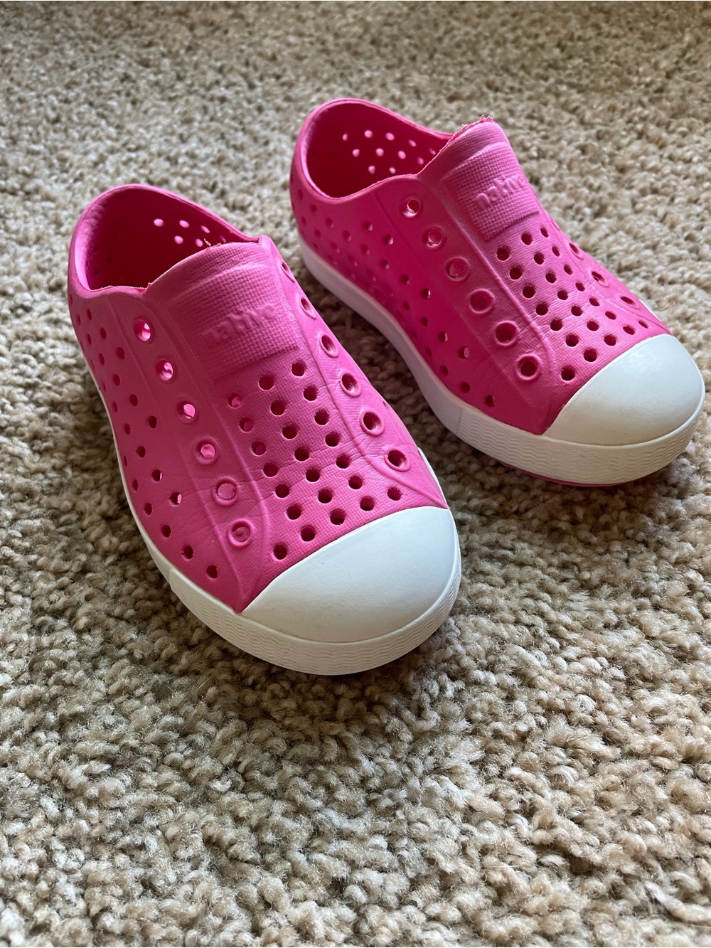 Native Shoes Kids Slip-On Water Shoes in Bright Pink with White Toe